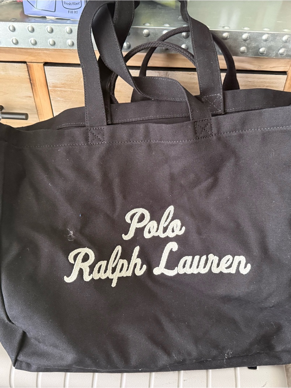 Polo by Ralph Lauren Black Canvas Tote with White Script Logo